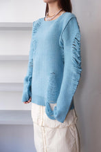 Load image into Gallery viewer, EXTRA FINE MERINO WOOL DISTRESSED SWEATER / SKY