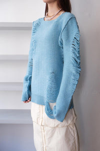 EXTRA FINE MERINO WOOL DISTRESSED SWEATER / SKY