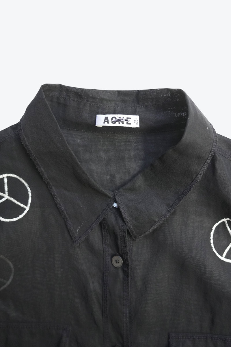ACNE | L/S PEACE SYMBOL SHEER SHIRT / BLACK [USED]