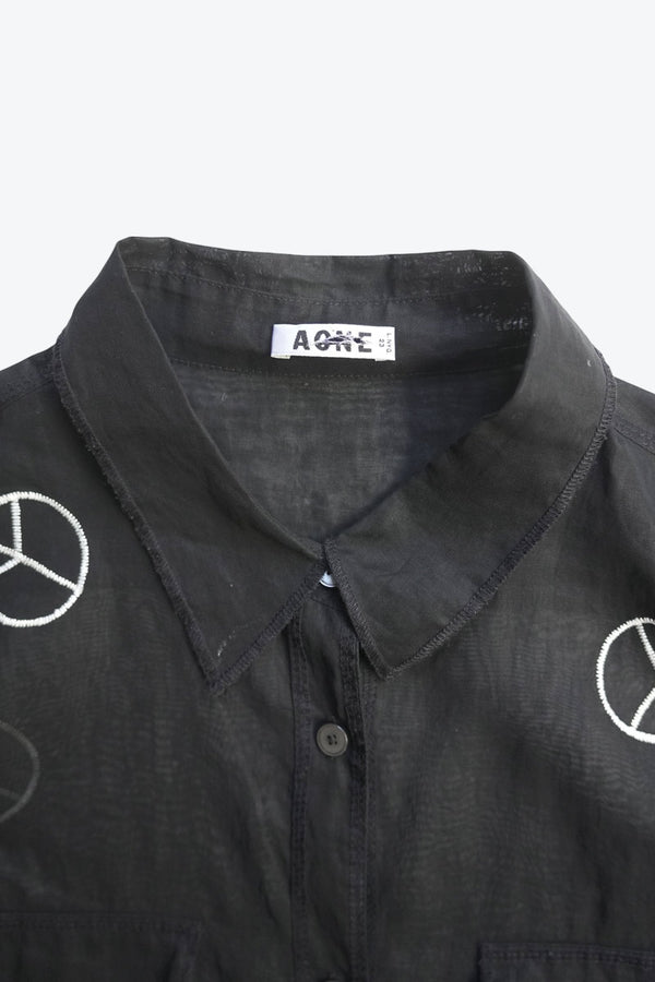 ACNE | L/S PEACE SYMBOL SHEER SHIRT / BLACK [USED]