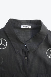 ACNE | L/S PEACE SYMBOL SHEER SHIRT / BLACK [USED]