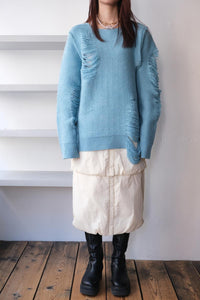 EXTRA FINE MERINO WOOL DISTRESSED SWEATER / SKY