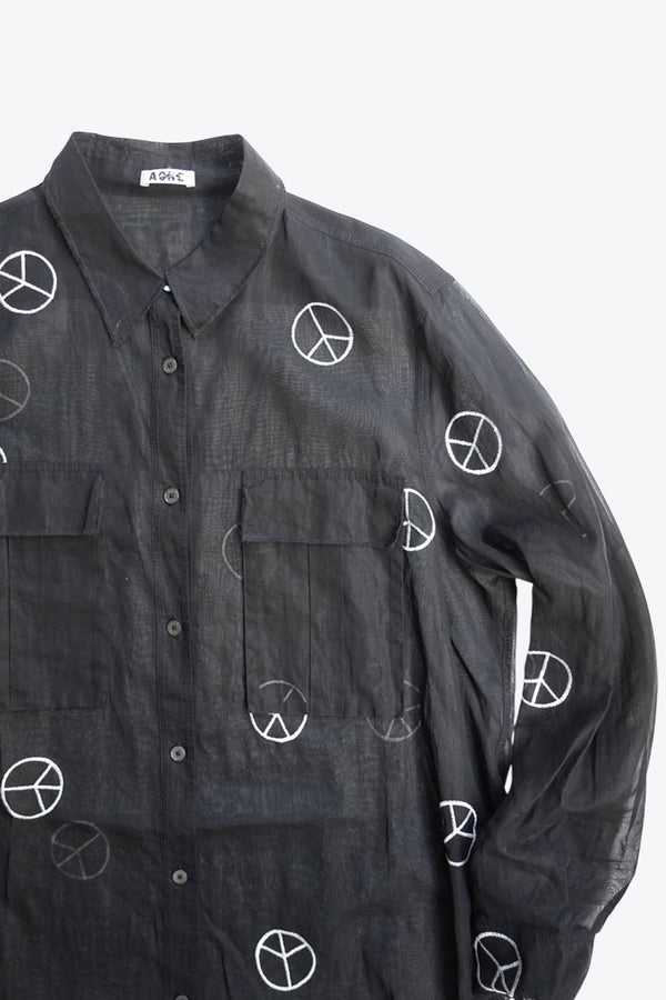 ACNE | L/S PEACE SYMBOL SHEER SHIRT / BLACK [USED]