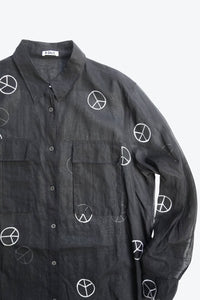 ACNE | L/S PEACE SYMBOL SHEER SHIRT / BLACK [USED]