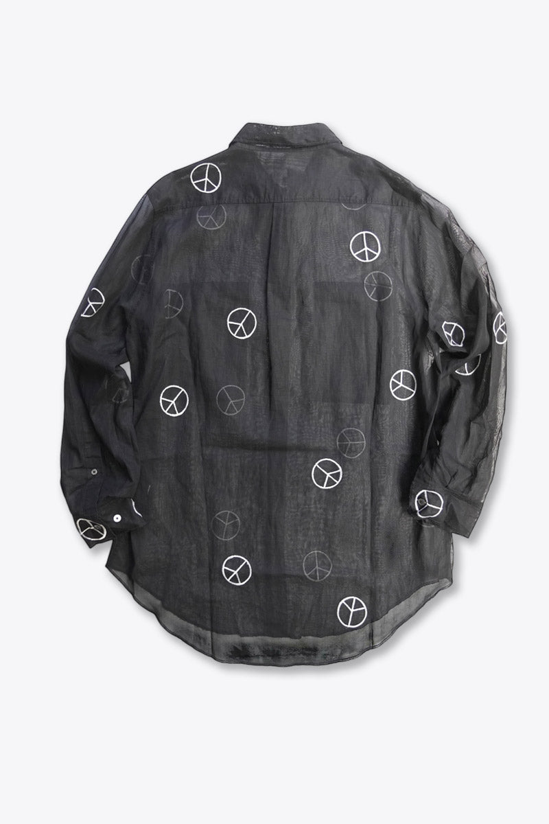 ACNE | L/S PEACE SYMBOL SHEER SHIRT / BLACK [USED]