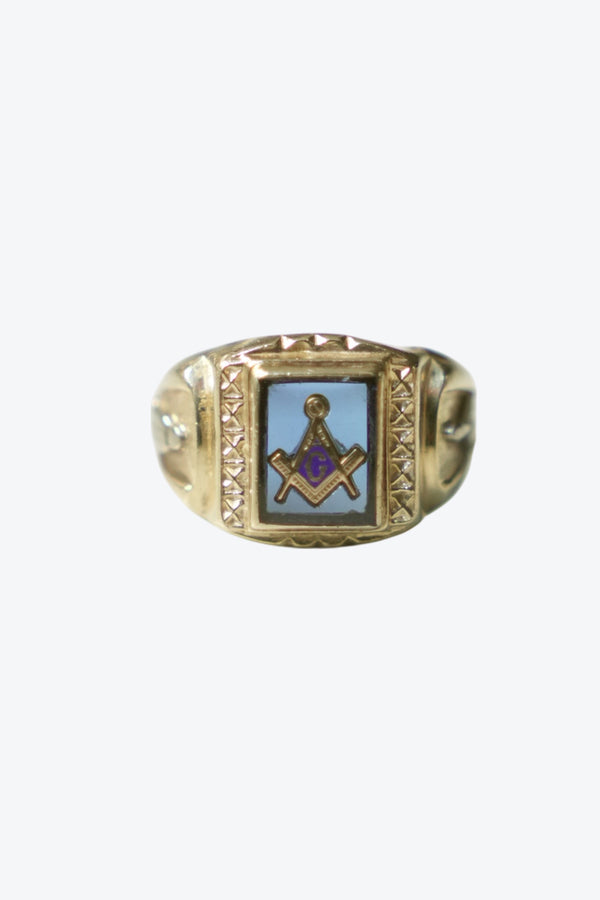 10K GOLD FREEMASON RING 4.2G / GOLD/BLUE