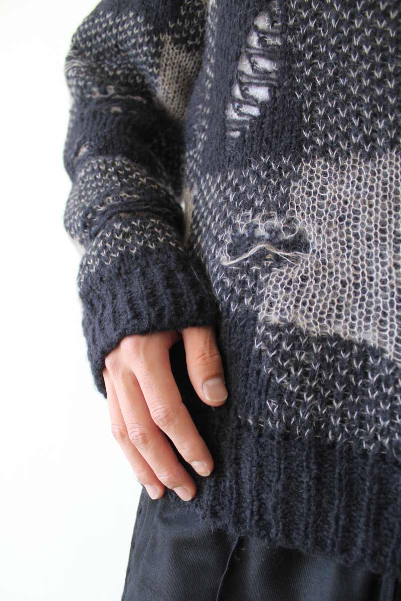 SONAR ROUNDNECK / BLACK DESTRUCTIVE GINGHAM [40%OFF]