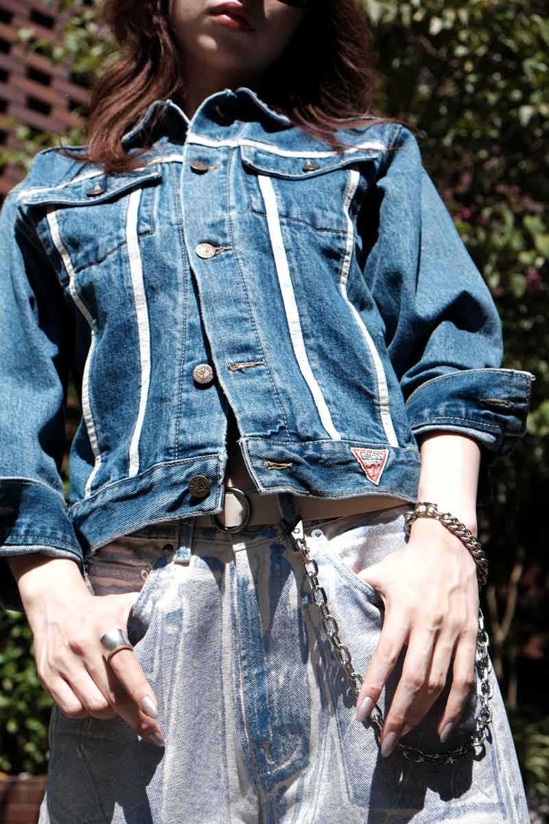 GUESS | 90년대 미국 생산 화이트 라인 데님 재킷 [USED]