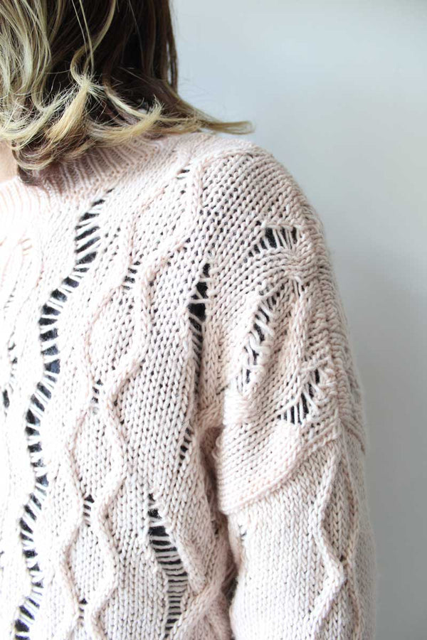 CABLE SONAR ROUNDNECK / DELICATE PINK FISHERMAN WOOL [40%OFF]