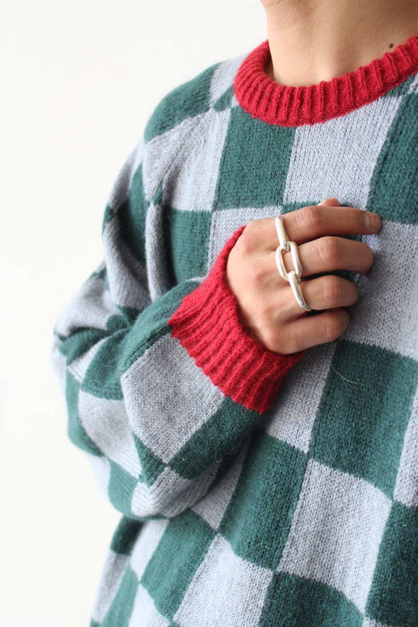 RAG CHECK SWEATER / BLUE,GREEN AND RED [40%OFF]