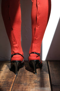 WOOL BACK BUTTON TIGHTS / RED