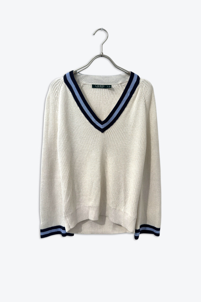 LAUREN RALPH LAUREN | FLARE SLEEVE V-NECK COTTON KNIT [USED]