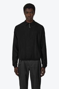 PINCHED WOOL KNIT POLO / BLACK