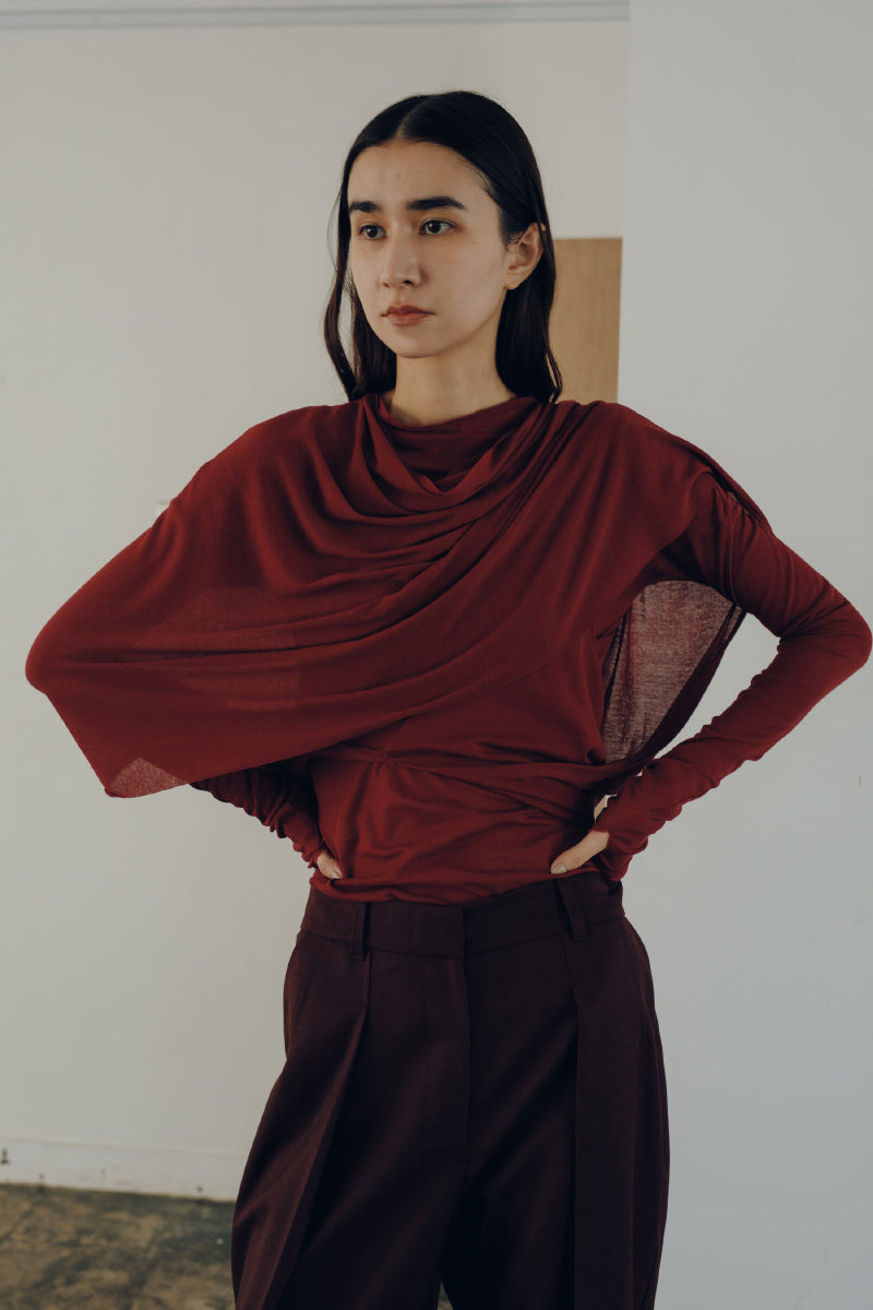 SHEER FRAISE SIDE TUCK TOP / WINE