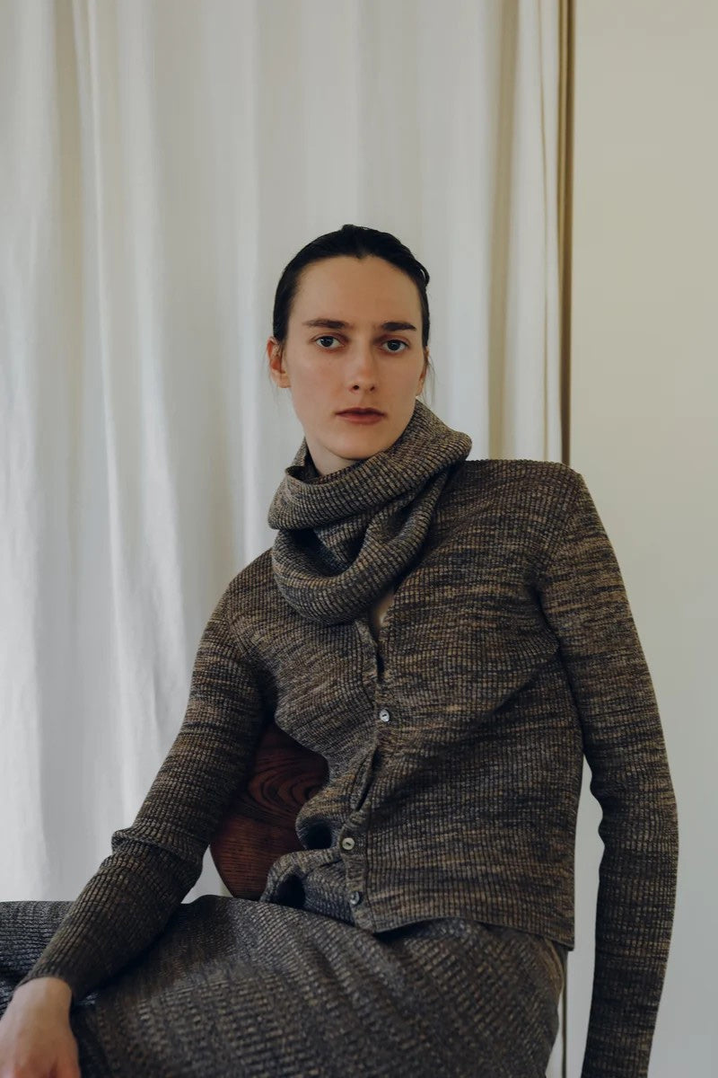 COTTON 5COLOR MARLED RID KNIT CARDIGAN / MOSS