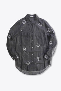 ACNE | L/S PEACE SYMBOL SHEER SHIRT / BLACK [USED]