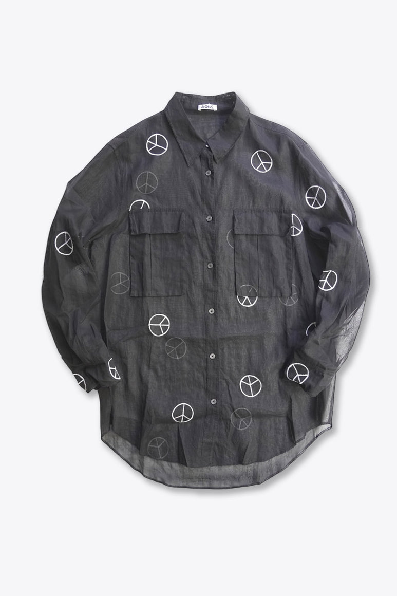 ACNE | L/S PEACE SYMBOL SHEER SHIRT / BLACK [USED]