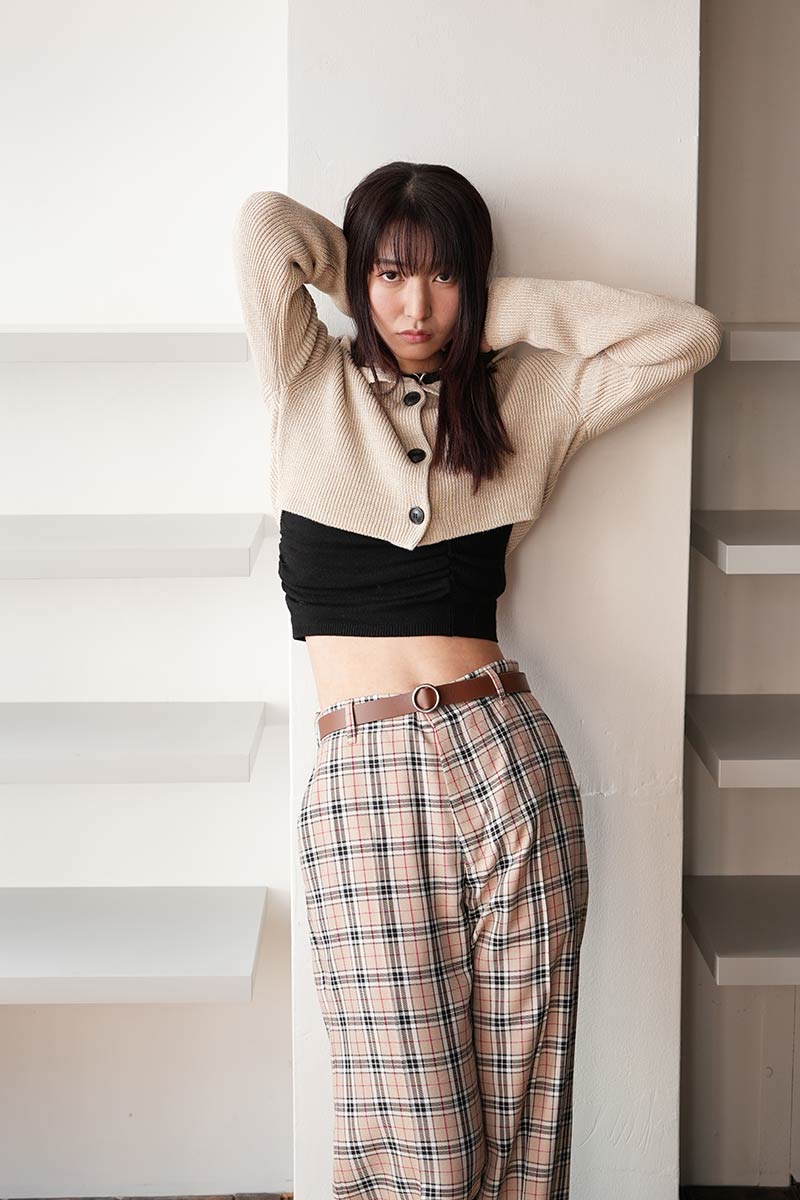 LINEN COTTON RIB SHORT CARDIGAN / IVORY MIX