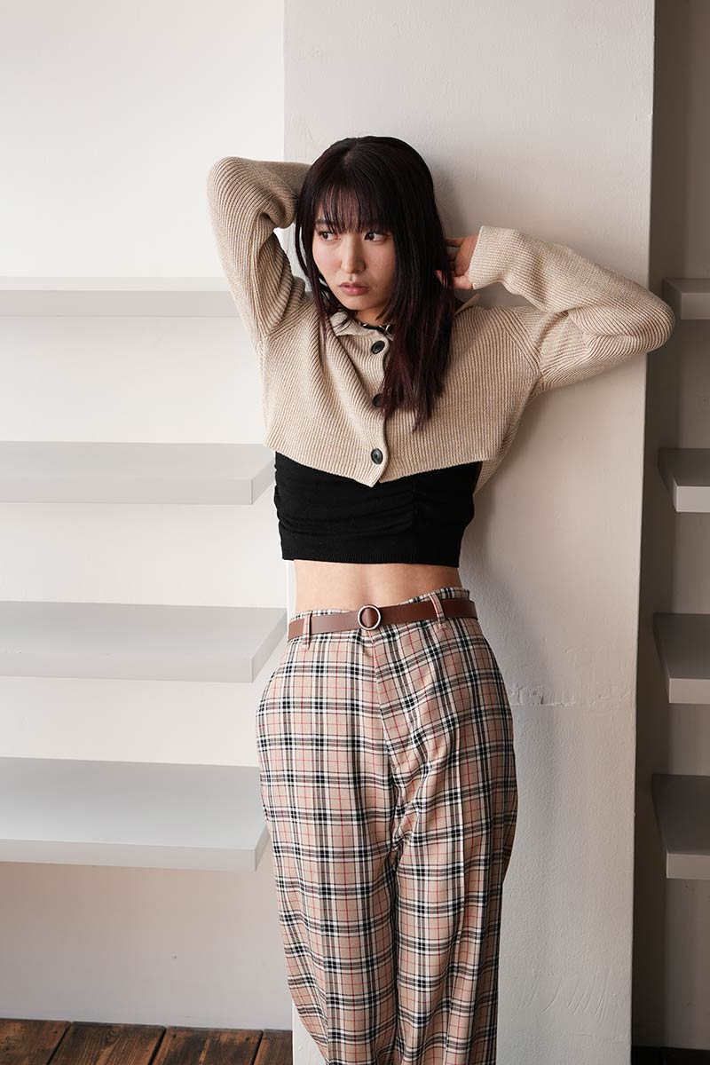 LINEN COTTON RIB SHORT CARDIGAN / IVORY MIX