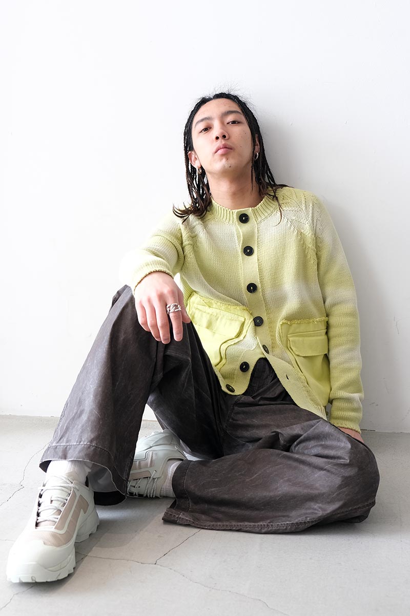 TYRE TRACK WASHED CARDIGAN / WASHED LIME [30% 할인]
