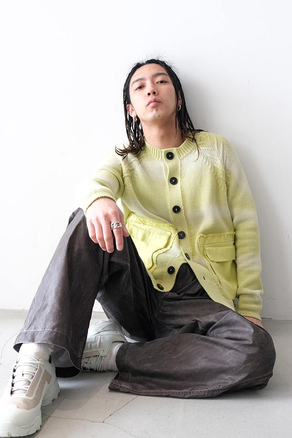 TYRE TRACK WASHED CARDIGAN / WASHED LIME [30%OFF]