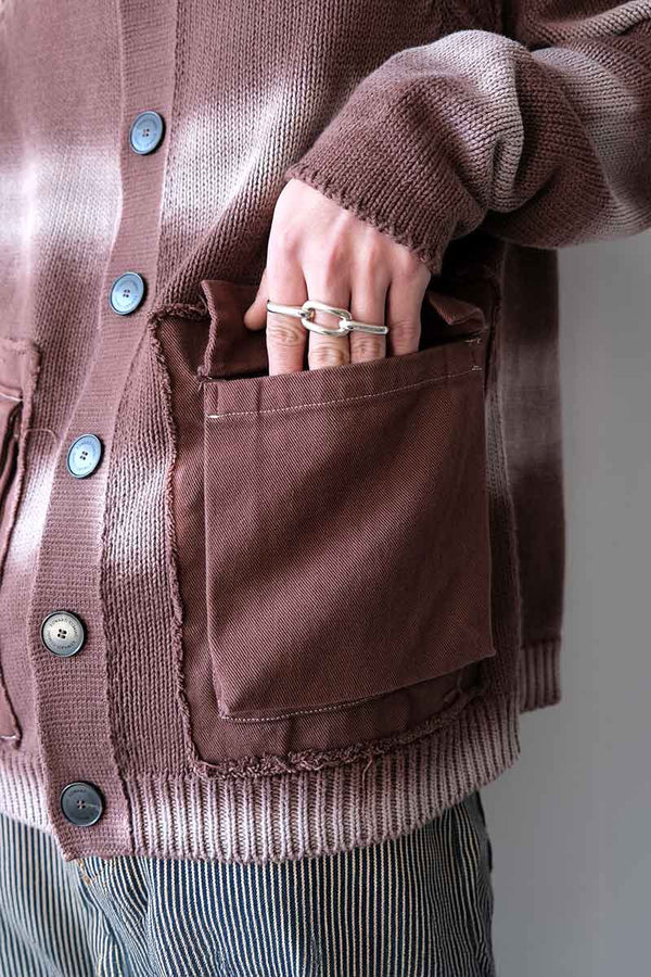 TYRE TRACK WASHED CARDIGAN / WASHED BROWN [30%OFF]