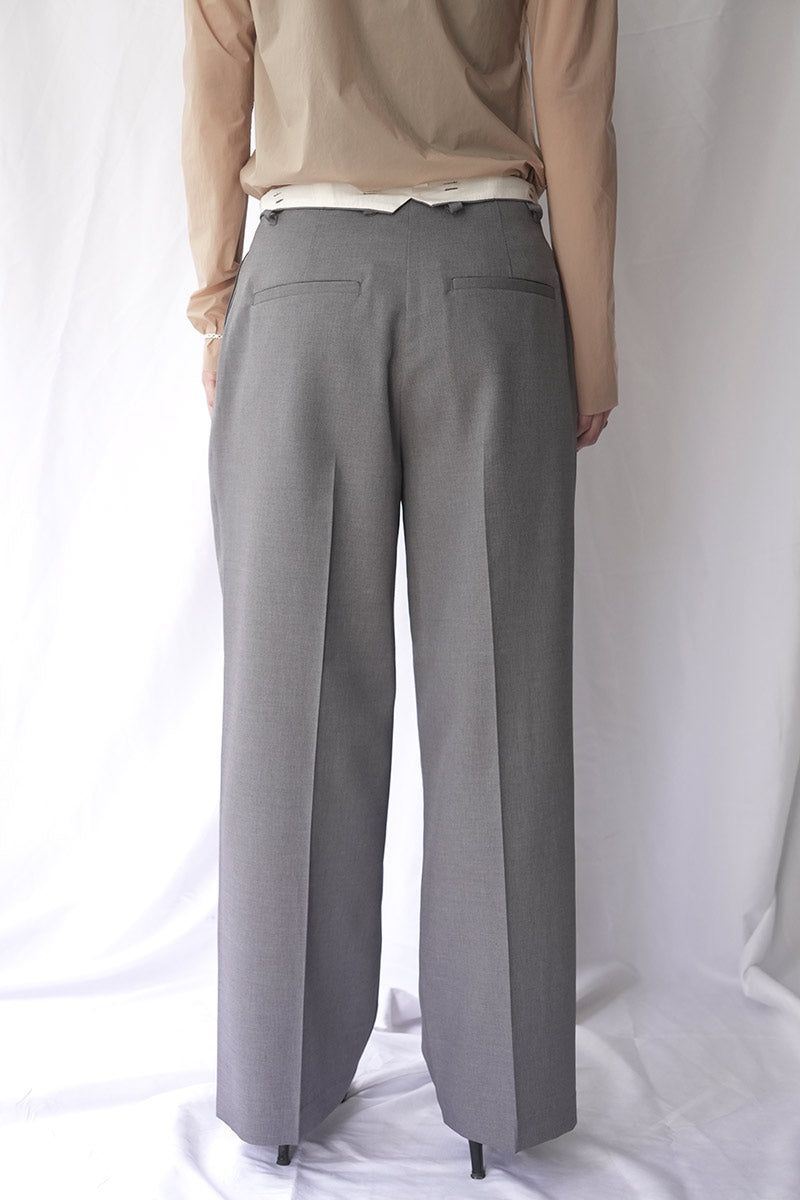 WOOL MIX HIP HUGGERS TUCKED WIDE SLACKS / GRAY