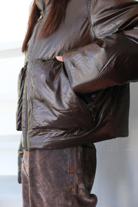 BOX JACKET / SHINY BROWN NYLON