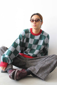 RAG CHECK SWEATER / BLUE,GREEN AND RED