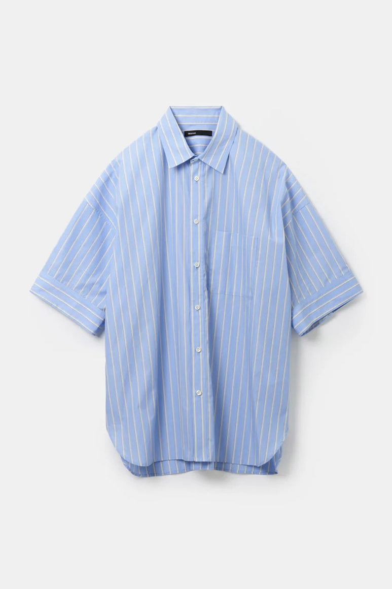 BROAD SHORT SLEEVE CUFFS SHIRTS / SAX STRIPE