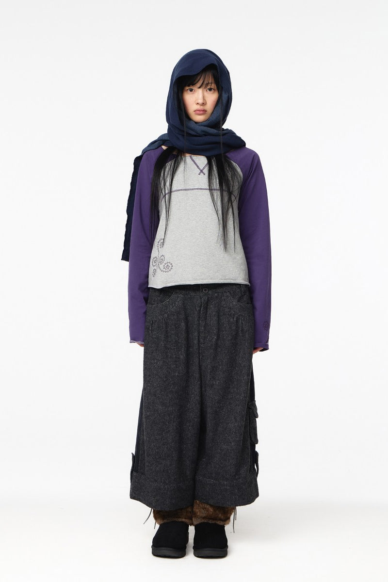 CUT-OFF RAGLAN LONG SLEEVE / PURPLE