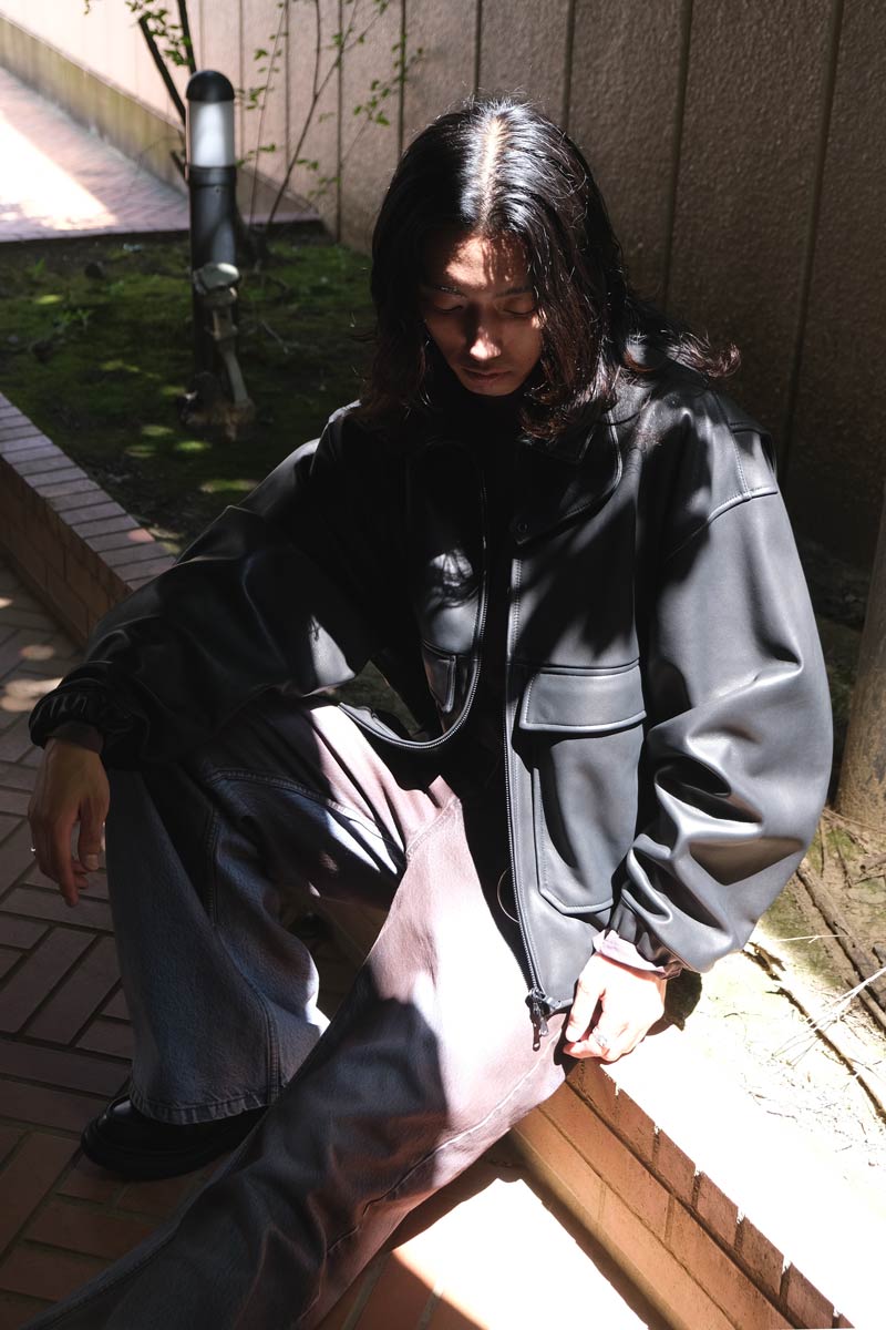 SHEEP LEATHER SHORT BLOUSON / BLACK