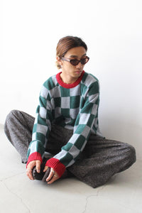 RAG CHECK SWEATER / BLUE,GREEN AND RED