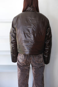 BOX JACKET / SHINY BROWN NYLON