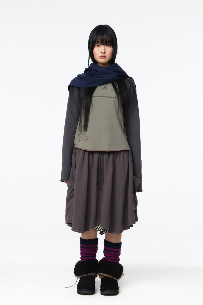 CUT-OFF RAGLAN LONG SLEEVE / CHARCOAL