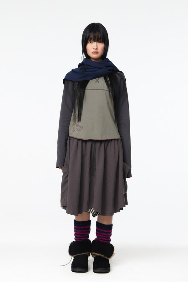 CUT-OFF RAGLAN LONG SLEEVE / CHARCOAL