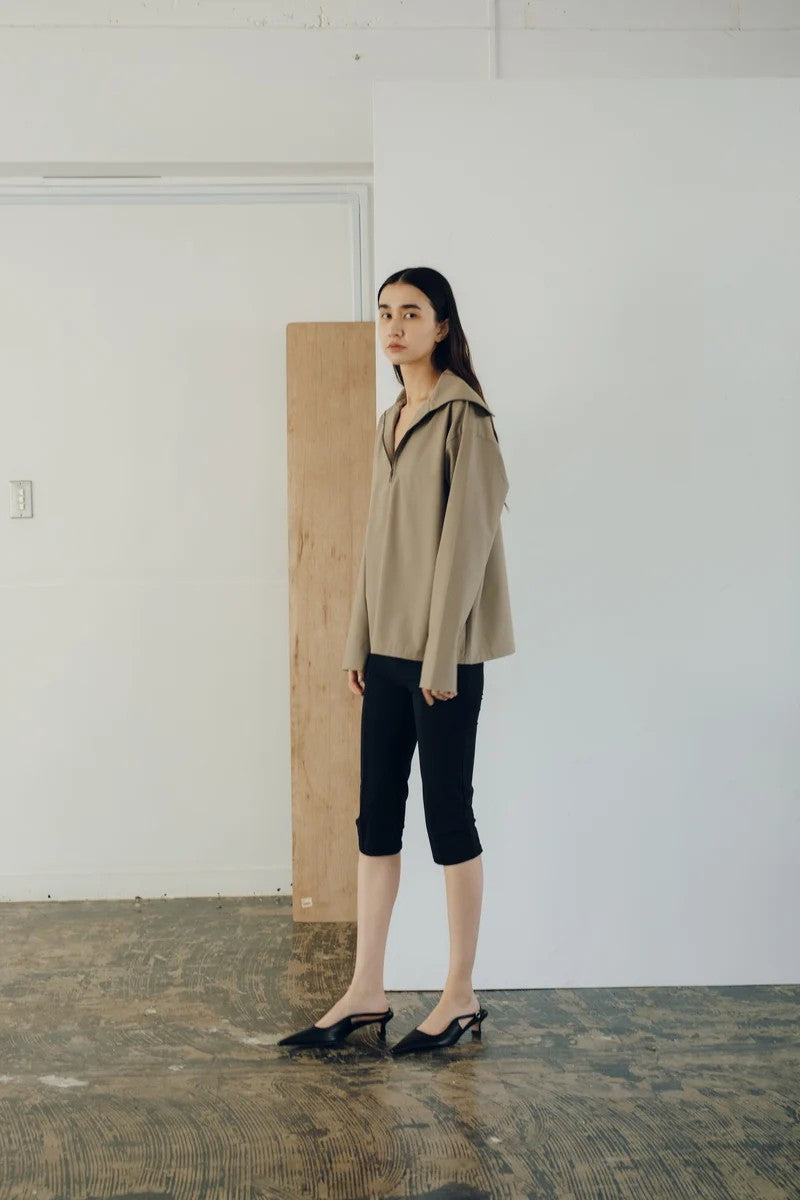 WOOLY NYLON HALF ZIP SHIRT / TAUPE