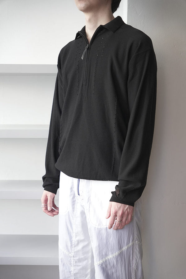 PINCHED WOOL KNIT POLO / BLACK [30%OFF]