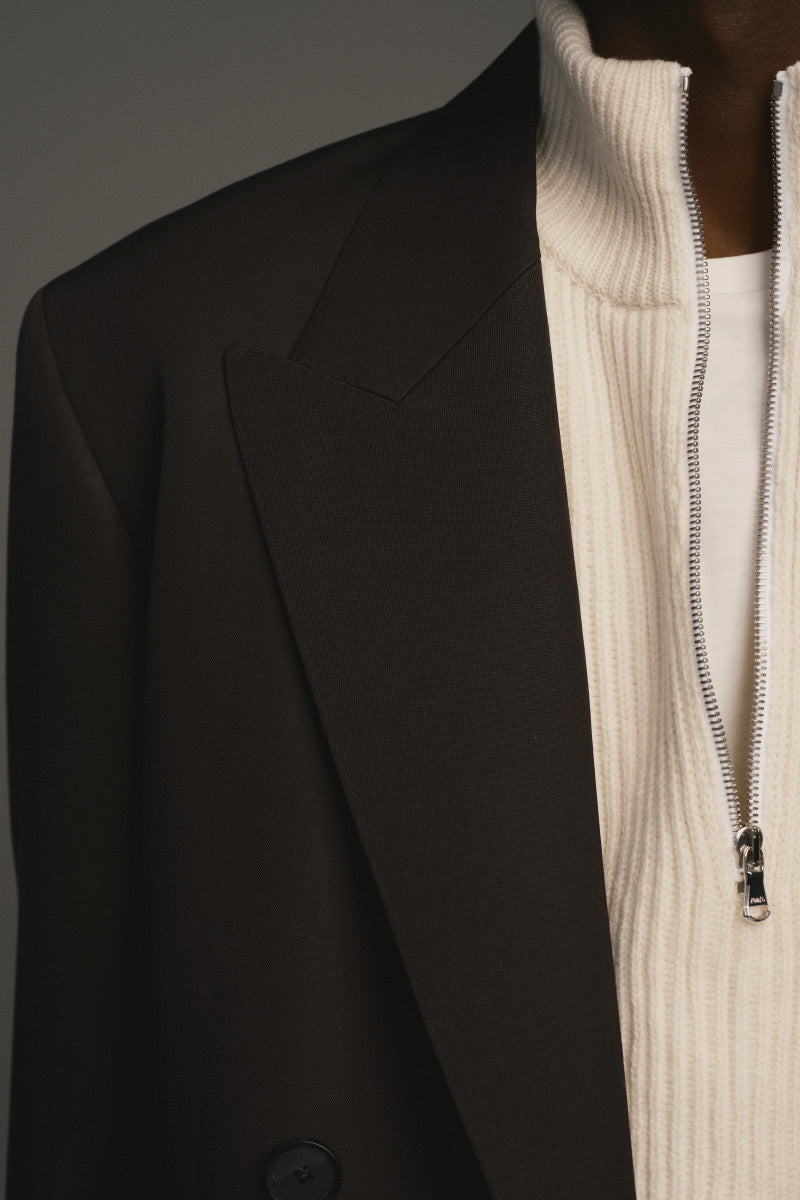 HARF ZIP RIB JUMPER LAMS WOOL / WHITE [神戸店][26AW入荷予定］