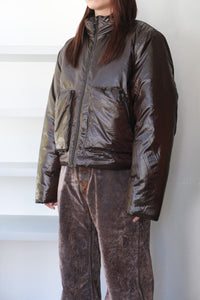 BOX JACKET / SHINY BROWN NYLON