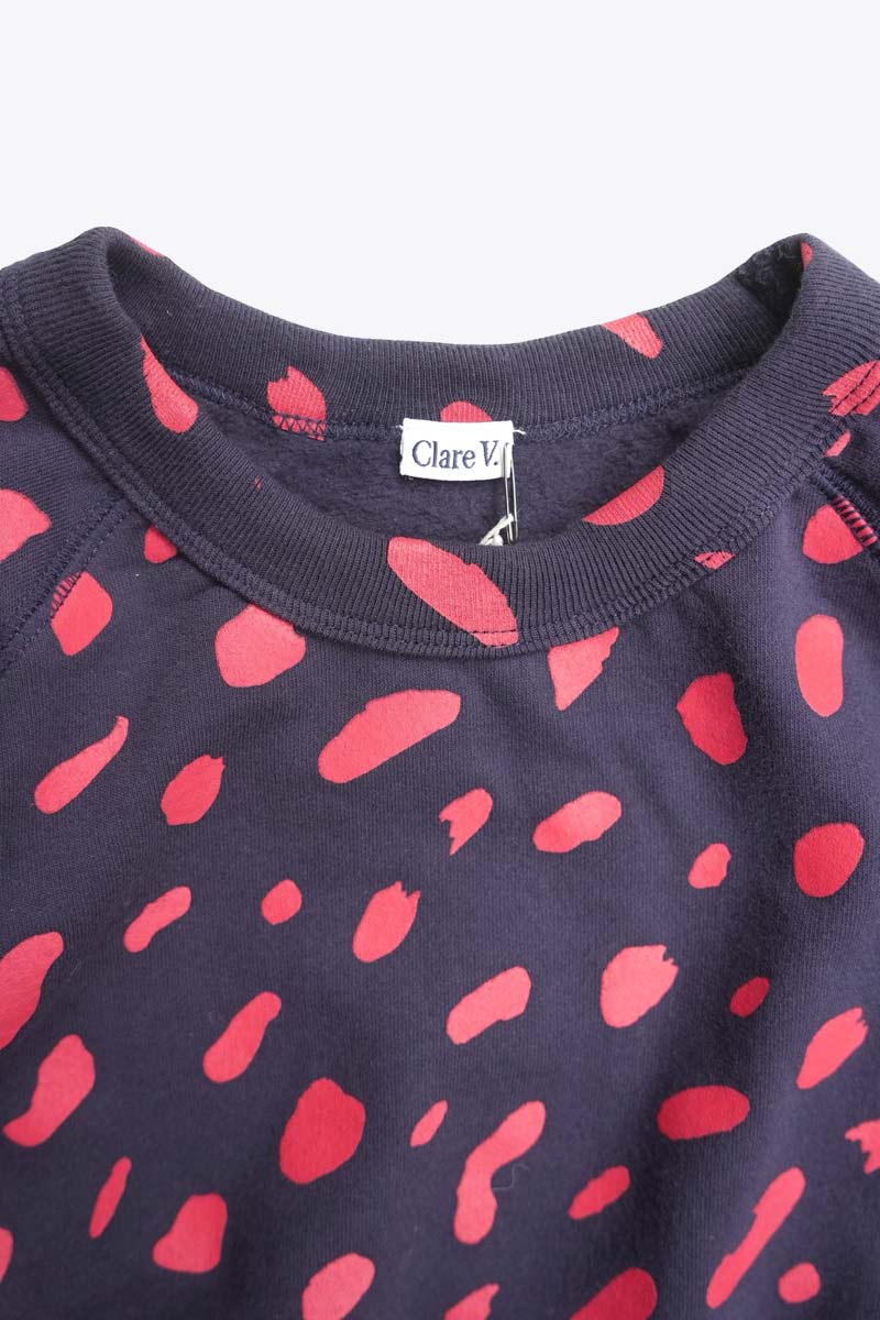 CLARE V. | MADE IN USA 멀티 패턴 프린트 래글런 스웻셔츠 / 네이비/레드 [USED]