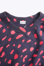 Load image into Gallery viewer, CLARE V. | MADE IN USA MULTI PATTERN PRINT RAGLAN SWEAT SHIRT / NAVY/RED  [USED]