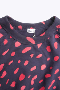 CLARE V. | MADE IN USA MULTI PATTERN PRINT RAGLAN SWEAT SHIRT / NAVY/RED  [USED]