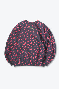 CLARE V. | MADE IN USA MULTI PATTERN PRINT RAGLAN SWEAT SHIRT / NAVY/RED  [USED]