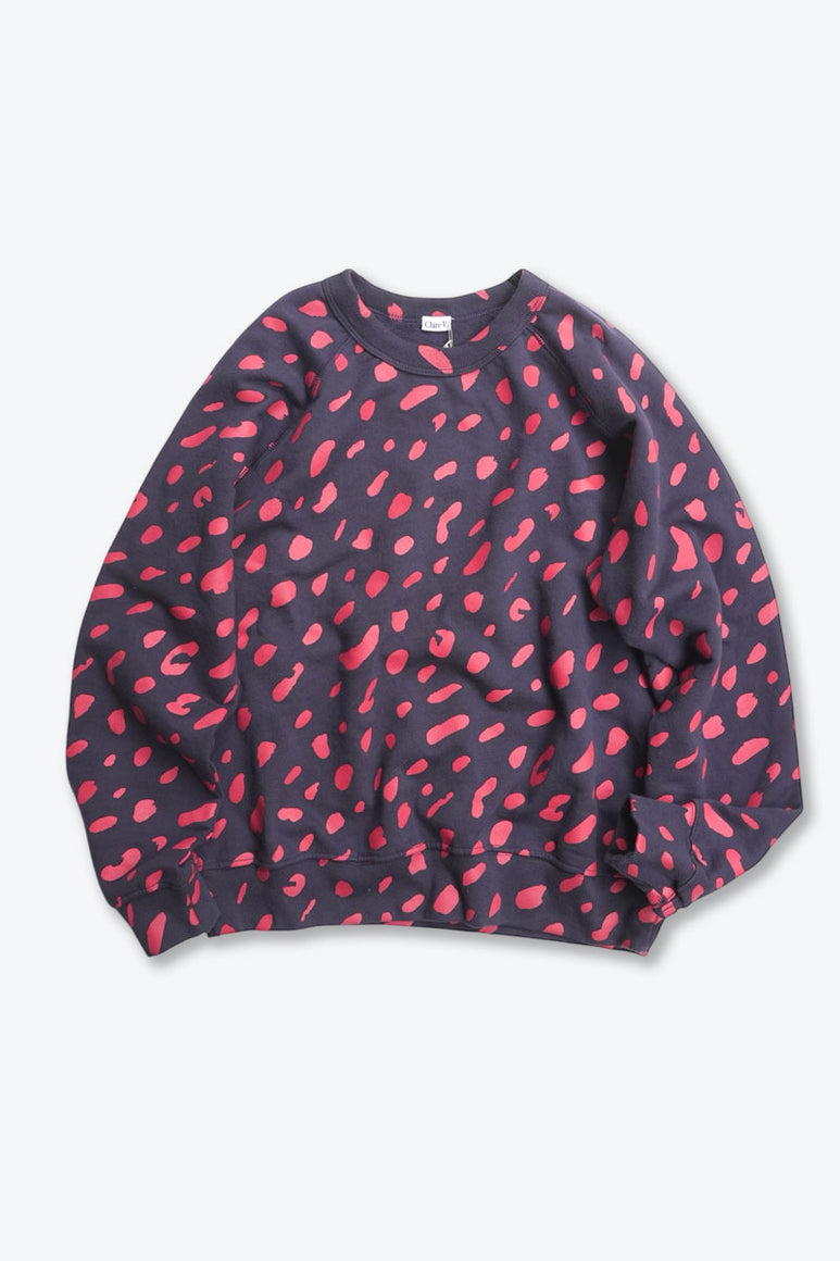 CLARE V. | MADE IN USA MULTI PATTERN PRINT RAGLAN SWEAT SHIRT / NAVY/RED  [USED]