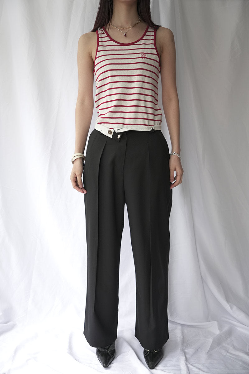 WOOL MIX HIP HUGGERS TUCKED WIDE SLACKS / BLACK