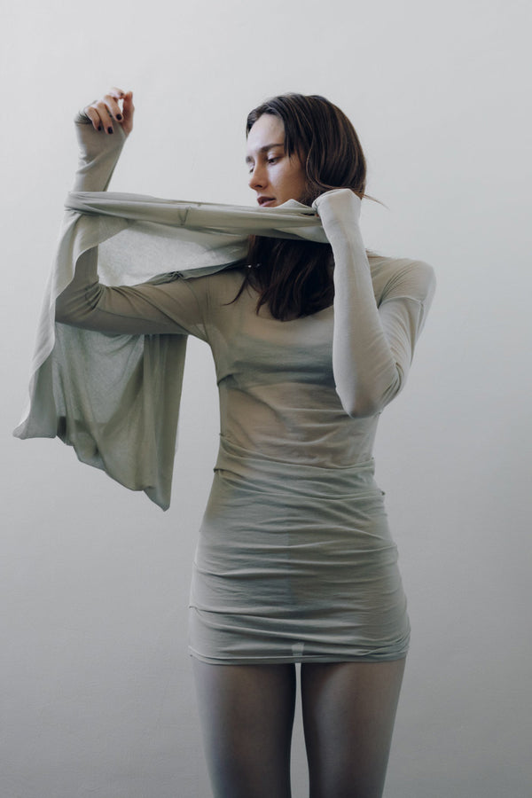 SHEER FRAISE SIDE TUCK TOP / MOSS