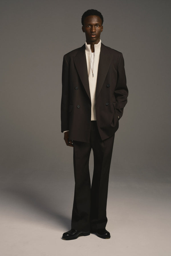 2 PLEATS TROUSER LAMBS WOOL FLANNEL / STONE [Kobe store]