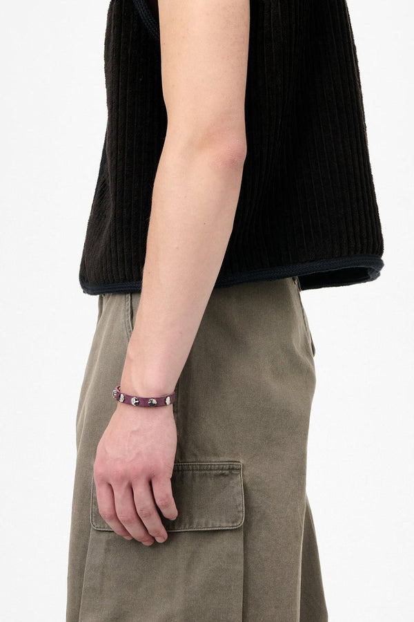 FLOWER BRACELET / MERLOT RED LEATHER