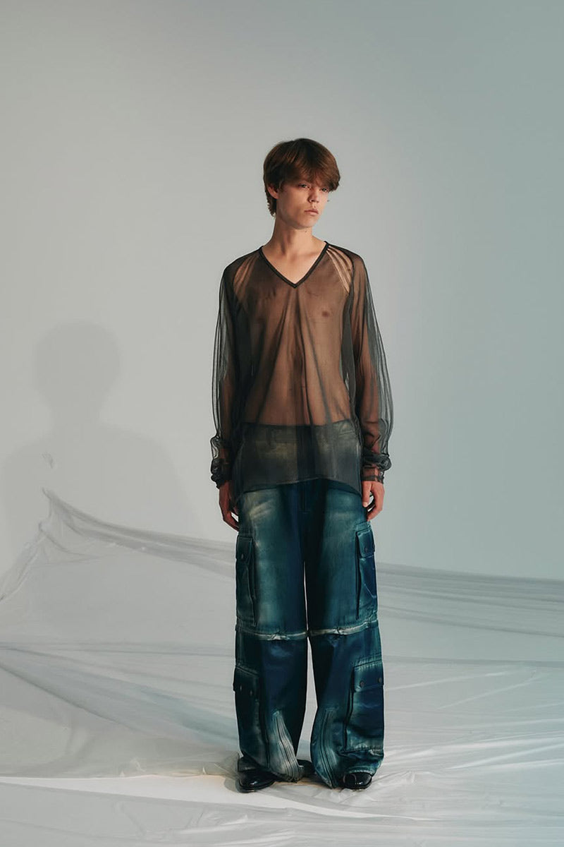 LIGHT WAIT SHEER V-NECK KNIT .13 / NAVY